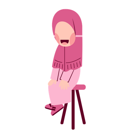 Hijab Girl Sitting On Chair  Illustration