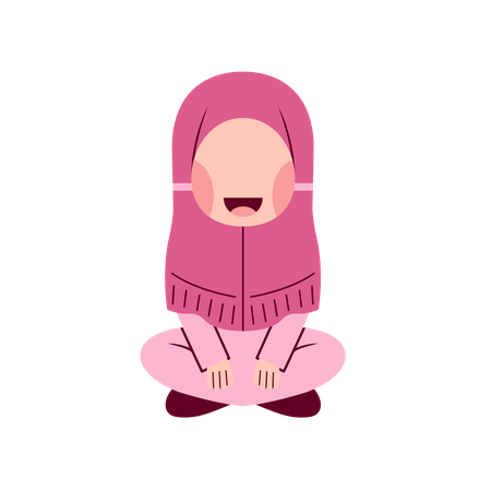 Hijab Girl Sitting On Floor  Illustration