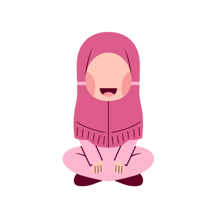 Hijab Girl Sitting On Floor  Illustration