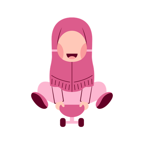 Hijab Girl Sitting On Skateboard  Illustration