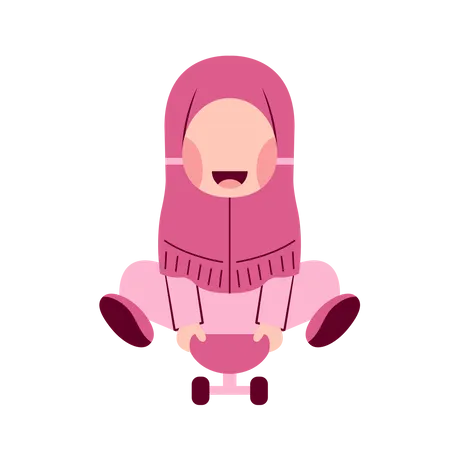 Hijab Girl Sitting On Skateboard  Illustration