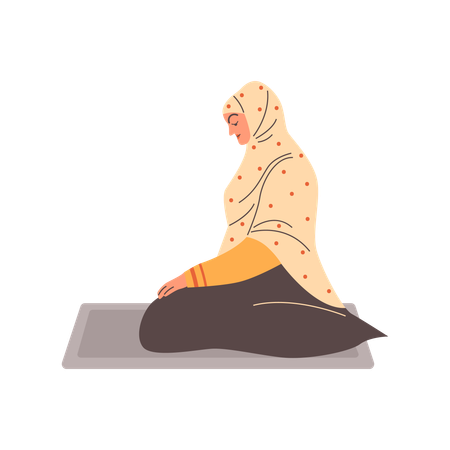 Hijab Girl sitting peacefully on prayer mat while doing Muslim Prayer  Illustration