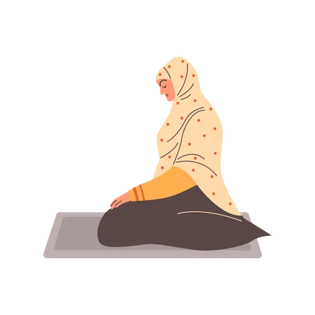 Hijab Girl sitting peacefully on prayer mat while doing Muslim Prayer  Illustration