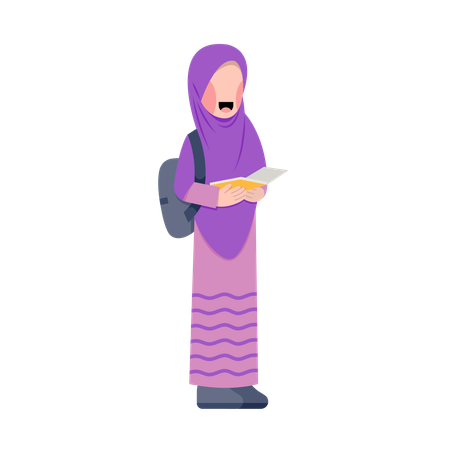 Hijab girl student reading book  Illustration