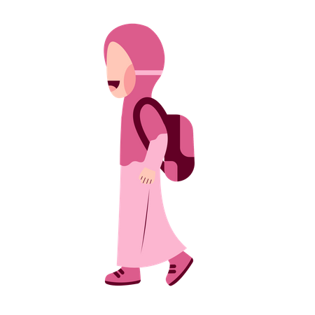 Hijab Girl Student With Schoolbag Walking  Illustration