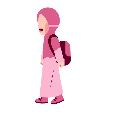 Hijab Girl Student With Schoolbag Walking  Illustration