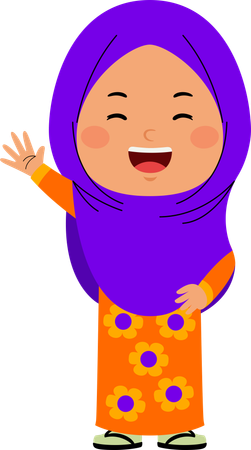 Hijab girl waving right hand  Illustration