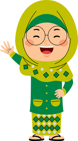 Hijab girl waving right hand  Illustration