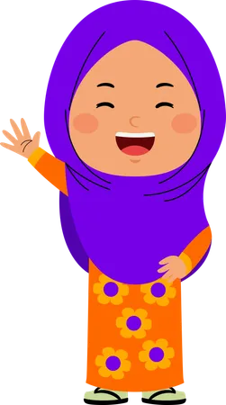 Hijab girl waving right hand  Illustration