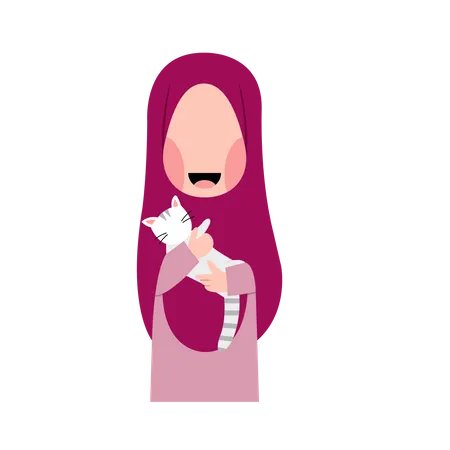 Hijab Girl With Cat Illustration