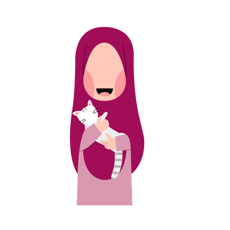 Hijab Girl With Cat  Illustration