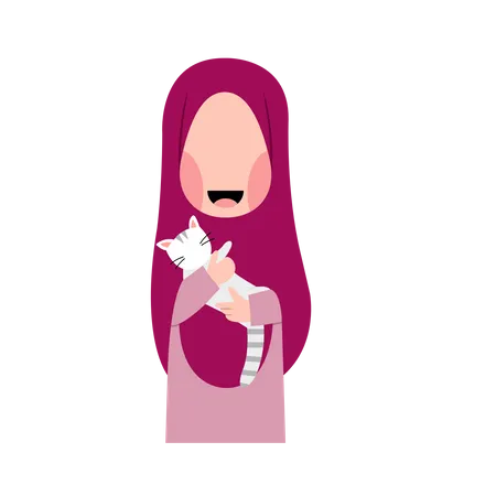 Hijab Girl With Cat  Illustration