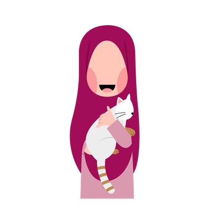 Hijab Girl With Cat  Illustration