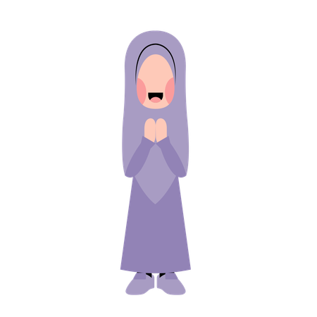 Hijab Girl With Eid Greeting Gesture  Illustration