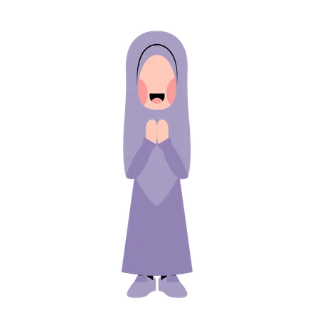 Hijab Girl With Eid Greeting Gesture  Illustration