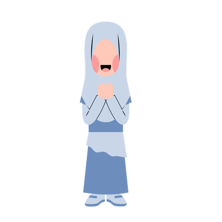 Hijab Girl With Eid Greeting Gesture  Illustration