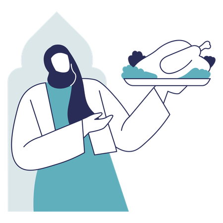 Hijab girl with Ramadan Feast  Illustration