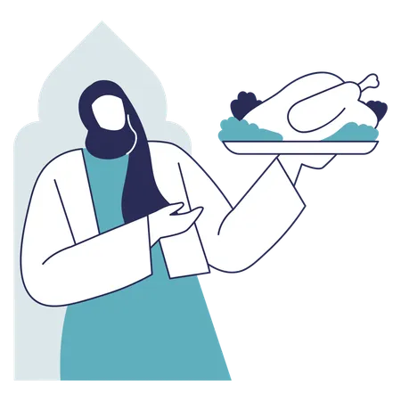 Hijab girl with Ramadan Feast  Illustration