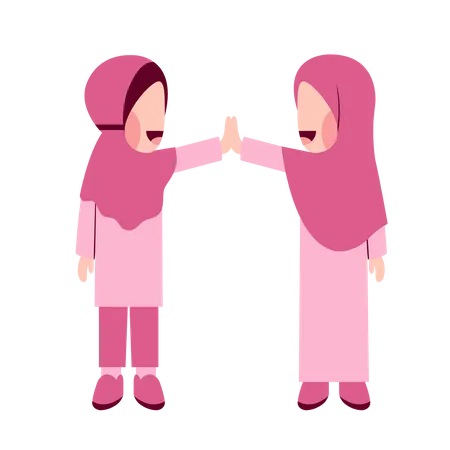 Hijab Girls Doing High Five Illustration