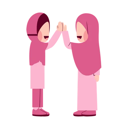 Hijab Girls Doing High Five  Illustration