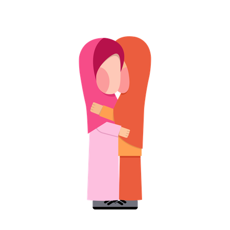 Hijab Girls Hugging  Illustration