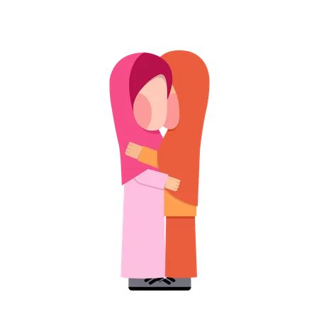 Hijab Girls Hugging  Illustration