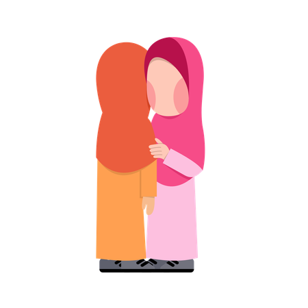 Hijab Girls Hugging  Illustration