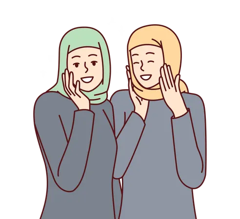 Hijab girls laughing together  Illustration