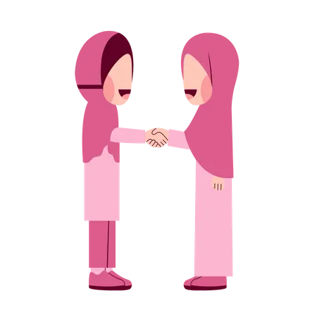 Hijab Girls Shaking Hands Illustration