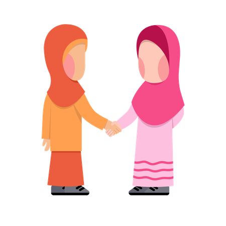 Hijab Girls Shaking Hands  Illustration