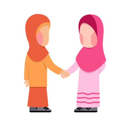 Hijab Girls Shaking Hands  Illustration