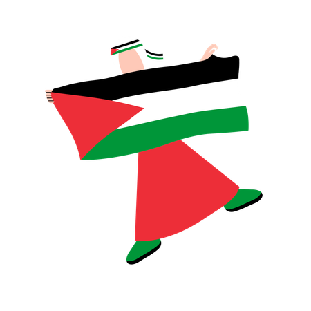 Homem Hijab segurando a bandeira da Palestina  Ilustração