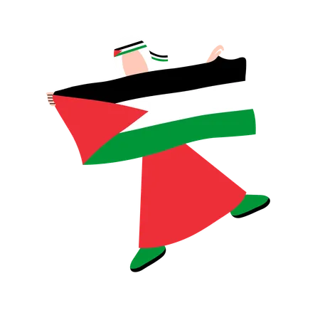 Homem Hijab segurando a bandeira da Palestina  Ilustração