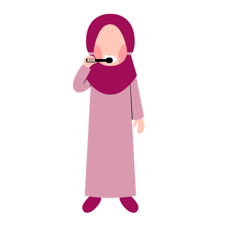 Hijab Kid Brushing Teeth Illustration