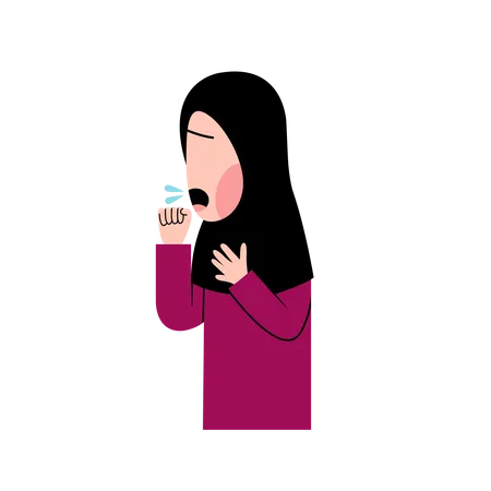 Hijab Kid Coughing  Illustration