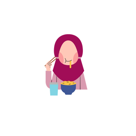 Hijab Kid Eating Illustration