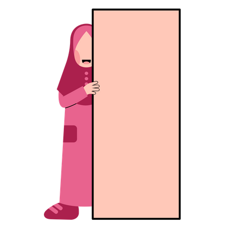 Hijab Kid Holding Empty Board  Illustration