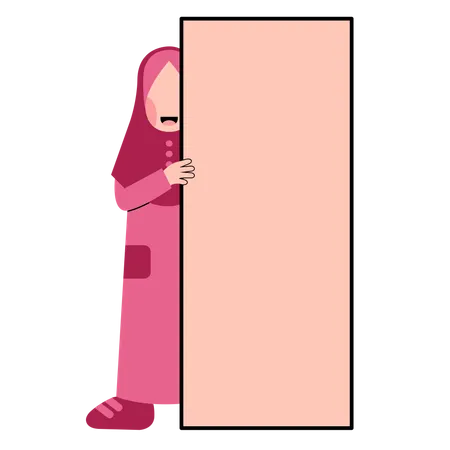 Hijab Kid Holding Empty Board  Illustration