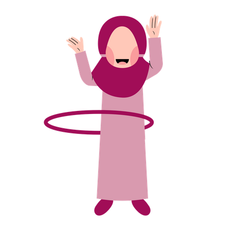 Hijab Kid Playing Hula Hoop  Illustration