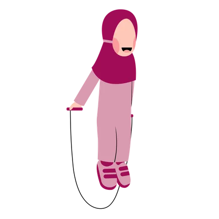 Hijab Kid Playing Jump Rope  Illustration