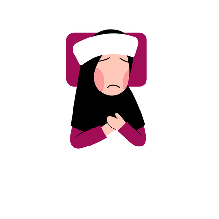 Hijab Kid Sick On Bed  Illustration