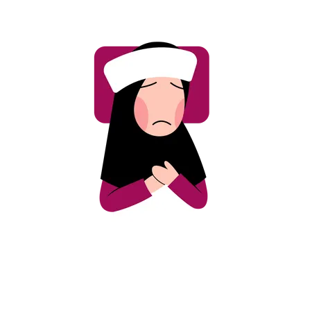 Hijab Kid Sick On Bed  Illustration