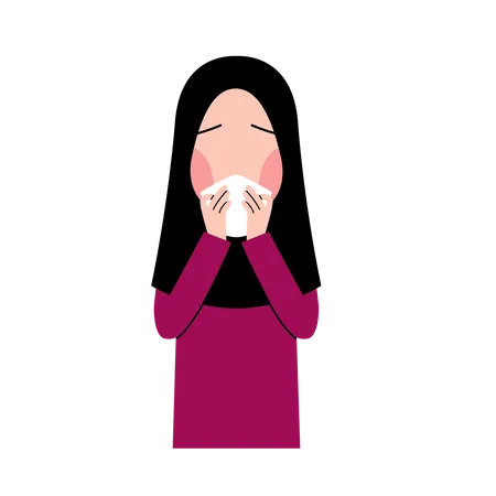 Hijab Kid Sneezing Illustration