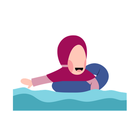 Hijab Kid Swimming  Illustration