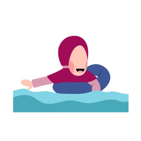 Hijab Kid Swimming  Illustration