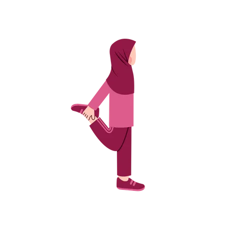 Hijab Lady Doing Leg Stretching  Illustration