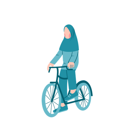 Hijab lady Riding Bicycle Illustration