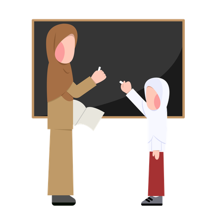 Hijab-Lehrerin schreibt an Tafel  Illustration