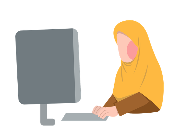 Hijab-Mädchen arbeitet am Computer  Illustration