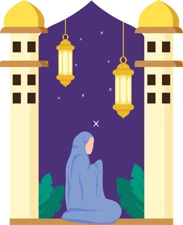 Hijab-Mädchen betet Namaz  Illustration